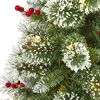 4ft. Pre-Lit Frosted Swiss Pine Artificial Christmas Tree with Berries, Clear LED Lights