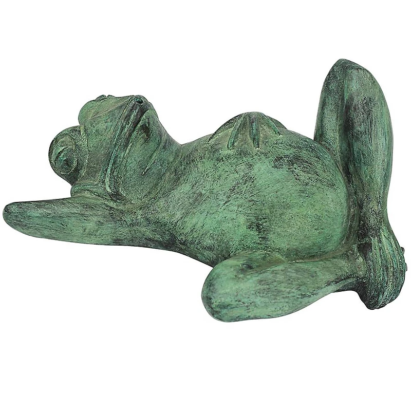 Design Toscano 12" Spitting Lazy Frog Emerald Verde Cast Bronze Garden Statue