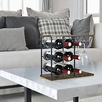 NEX™ 16.5" Dark Brown Countertop Wine Bottle & Glass Rack