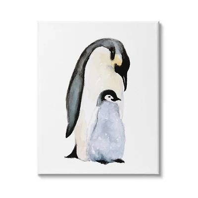 Stupell Industries Penguin and Chick Watercolor Painting Children's Nursery Arctic Canvas Wall Art