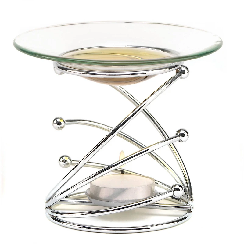 4" Modern Swirl Metal & Glass Candle Oil Warmer