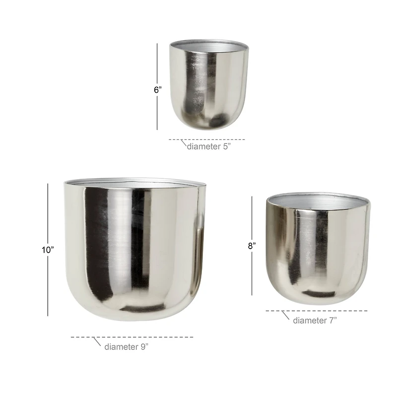 Silver Metal Contemporary Planter Set