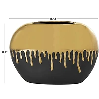CosmoLiving by Cosmopolitan 11" Black Ceramic Vase with Abstract Gold Melting Drips