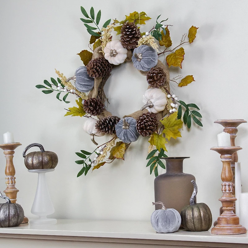 24" Pumpkins Foliage Grapevine Thanksgiving Wreath