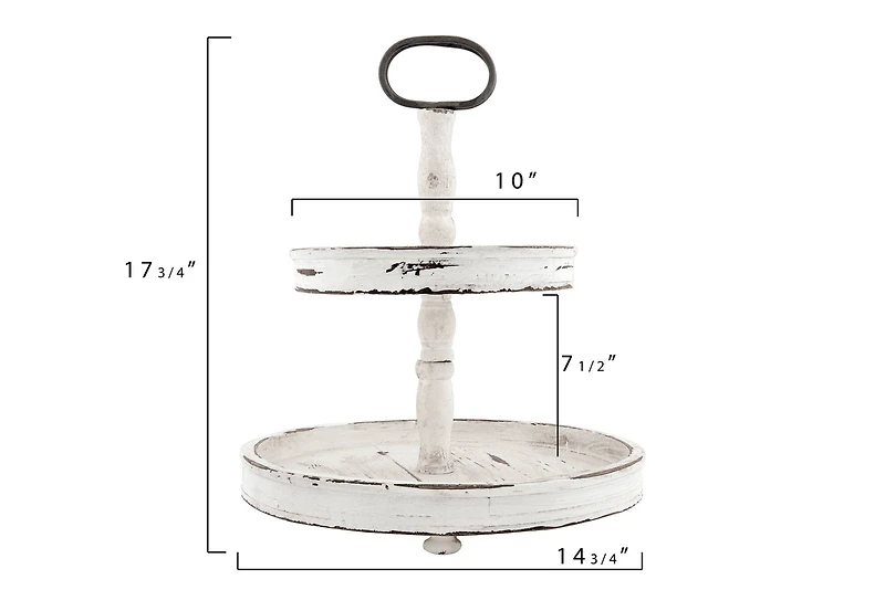 Hello Honey® 18.5" Distressed Cream Wood 2-Tier Tray