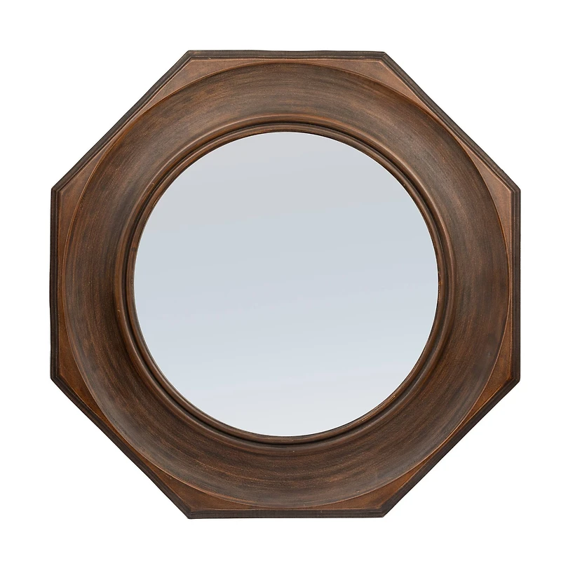 Hello Honey® Walnut Hexagonal Carved Wood Framed Wall Mirror