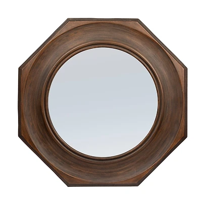 Hello Honey® Walnut Hexagonal Carved Wood Framed Wall Mirror
