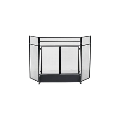 29" Tall Black Metal 3 Panel 2 Door Fireplace Screen with Mesh Backing