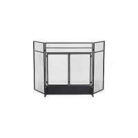 29" Tall Black Metal 3 Panel 2 Door Fireplace Screen with Mesh Backing