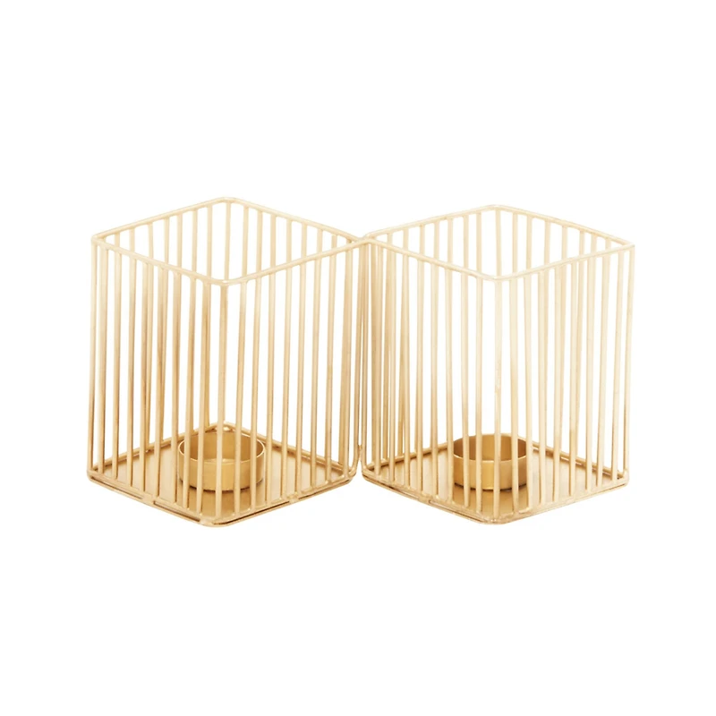 Set of 3 Gold Metal Modern Candle Holder, 4.25", 11", 16.25"
