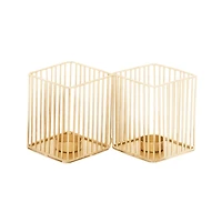 Set of 3 Gold Metal Modern Candle Holder, 4.25", 11", 16.25"
