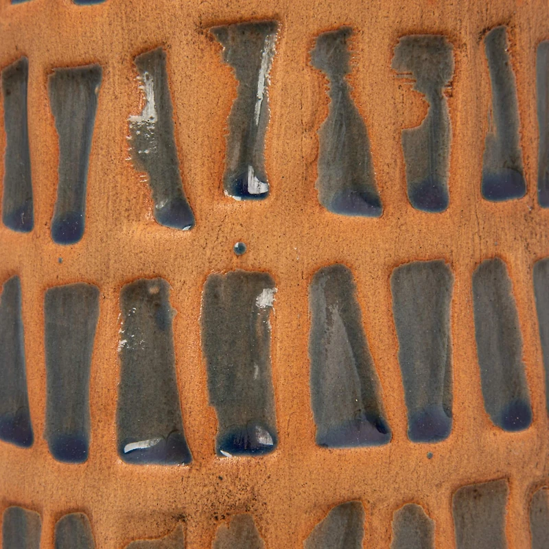 Hello Honey® 14" Natural & Blue Debossed Terra Cotta Vase