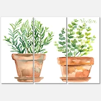 Designart - Two Green House Plants In Orange Flower Pots
