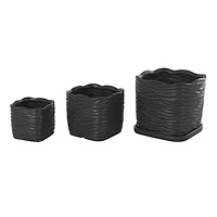 Black Wavy Ribbed Ceramic Planter Set