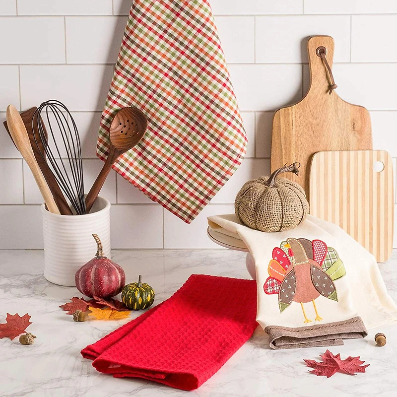 DII® Assorted Fall Turkey Embroidered Dishtowel Set