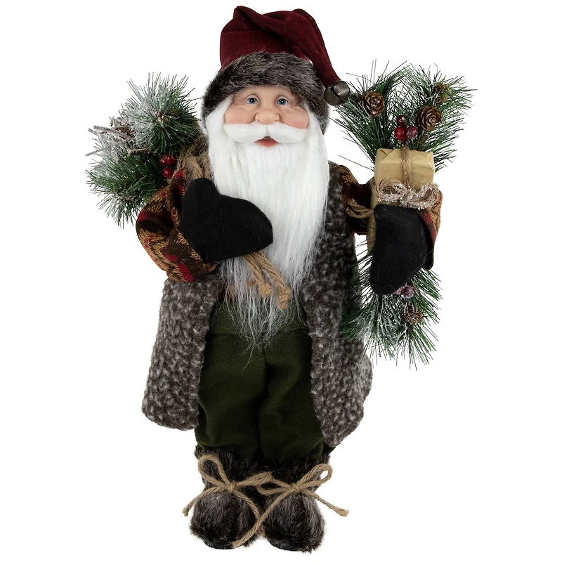 16" Country Rustic Standing Santa Claus with Present