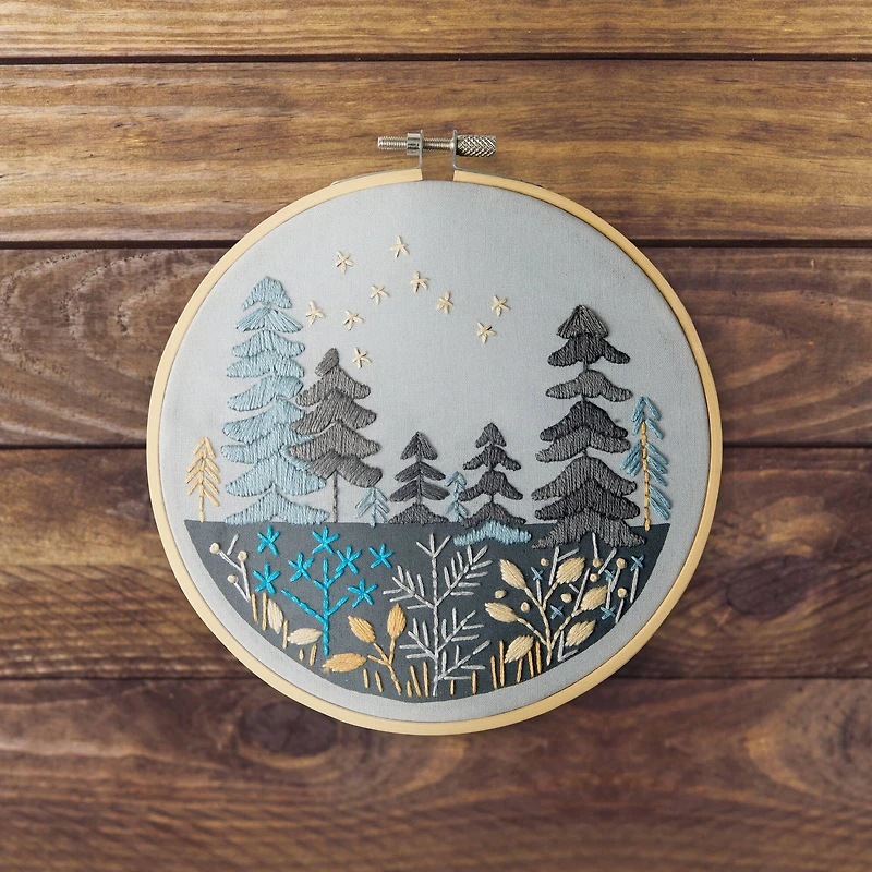 6" Night Trees Stamped Design Embroidery Kit with Hoop by Loops & Threads®