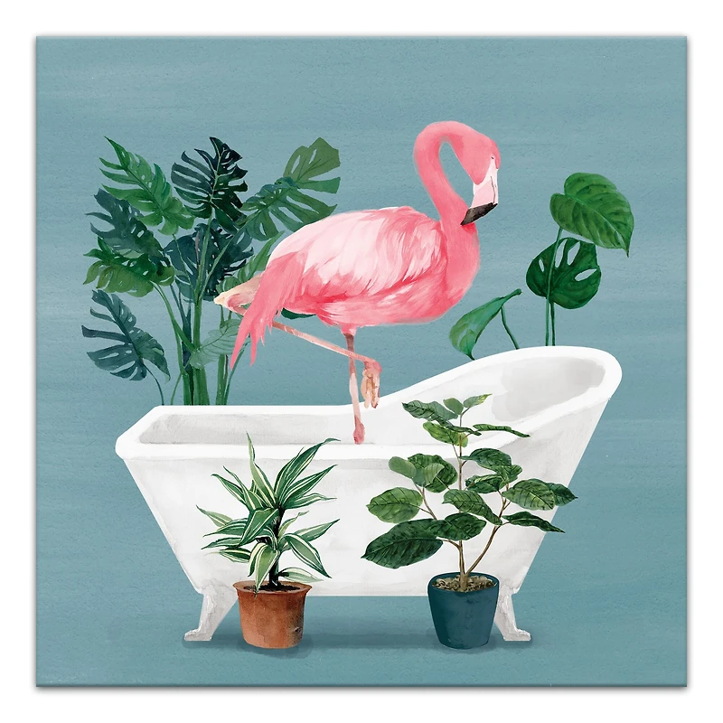 Flamingo In The Tub 20" x 20" Canvas Wall Art