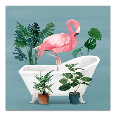 Flamingo In The Tub 20" x 20" Canvas Wall Art
