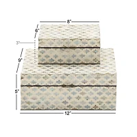 Coastal Rectangular White Wooden Zigzag Decorative Box Set