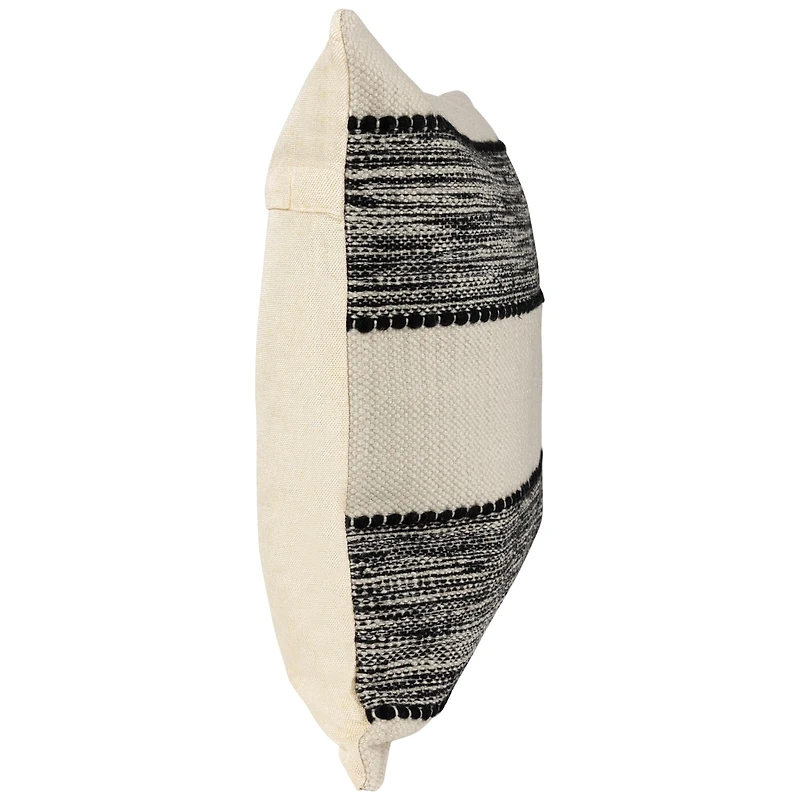 Black & Cream Textured Block Handloom Woven Outdoor Square Cushion