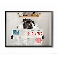 Stupell Industries Bathroom Pug Daily Toilet Briefing Dog Humor Framed Wall Art