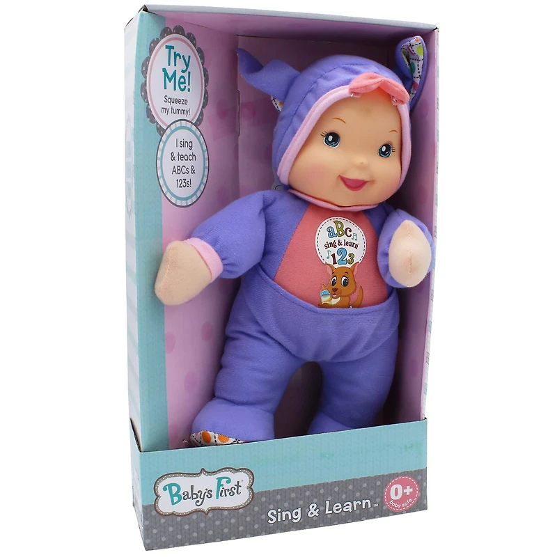 Goldberger Baby's First® Sing & Learn™ Baby Doll with Purple Kangaroo Outfit