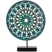 15" Turquoise Rustic Metal Medallion Sculpture