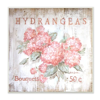 Stupell Industries Pink Hydrangeas Florals Vintage Farmhouse Advertisement Flower Bouquets,12" x 12"