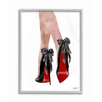 Stupell Industries Fashion Red Bottom Bow High Heels Gray Wood Framed Wall Art