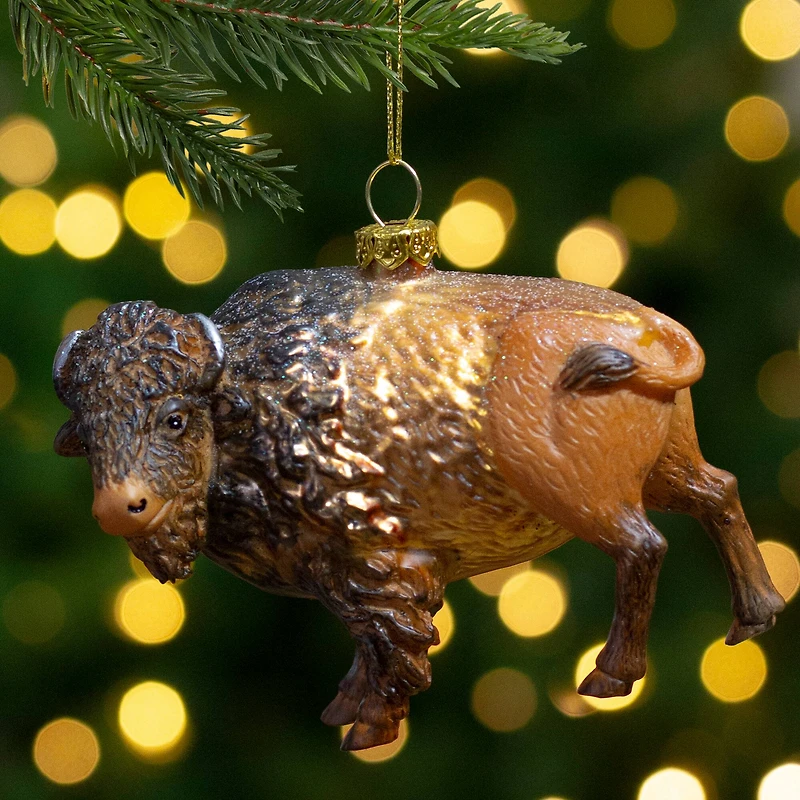 4.25" Brown & Black Glass Bison Ornament