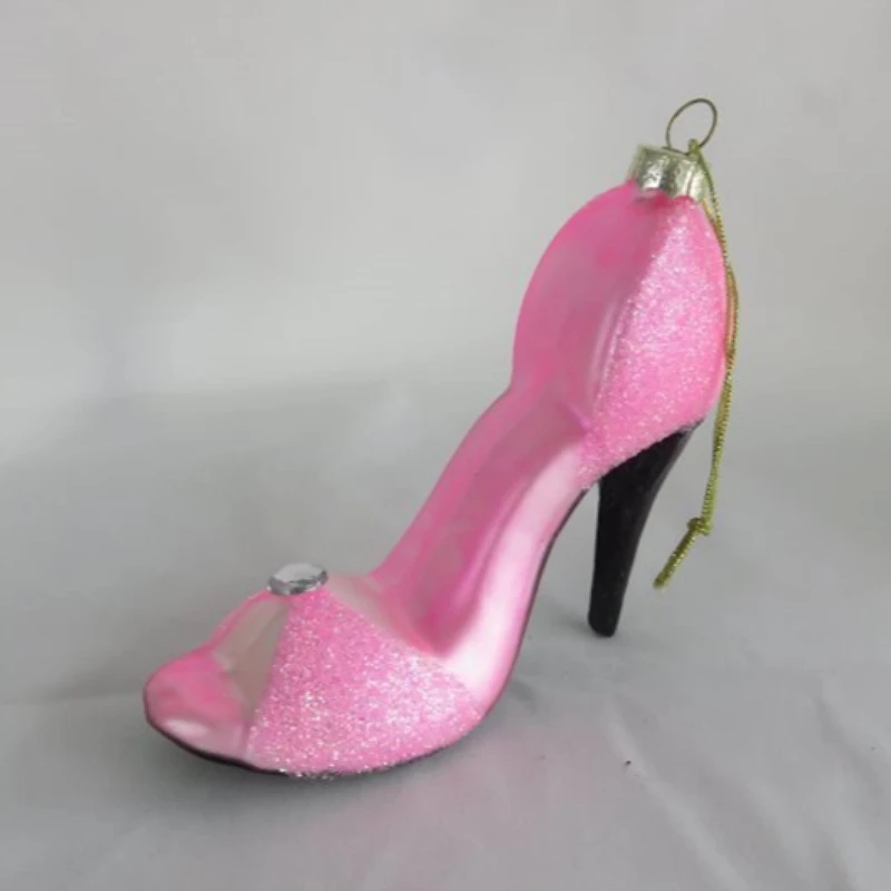 4" Pink High Heel Glittered Glass Christmas Ornament