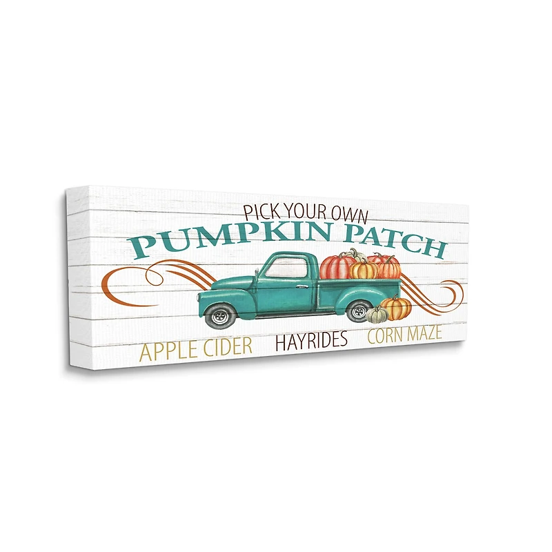 Stupell Industries Turquoise Truck Autumn Harvest Pumpkin Patch Sign Canvas Wall Art