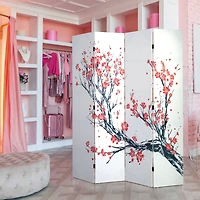 American Art Decor™ 6ft. Double-Sided 4-Panel Red & Blue Cherry Blossom Tree Canvas Room Divider