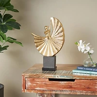 Gold Polystone Dancer Ballet Sculpture with Elevated Black Base