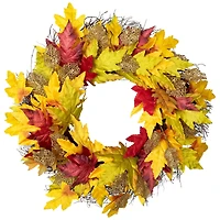 22" Unlit Autumn Harvest Artificial Maple Leaves Thanksgiving Wreath