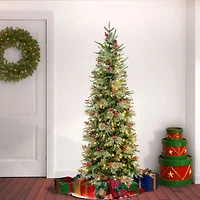 6ft. Pre-Lit Feel-Real® Virginia Pine Slim Artificial Christmas Tree with Berries & Pinecones, Warm White LED Lights