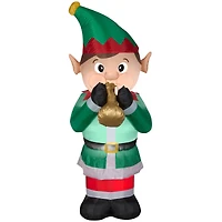 6ft. Animated Airblown® Inflatable Mixed Media Elf Playing Trumpet