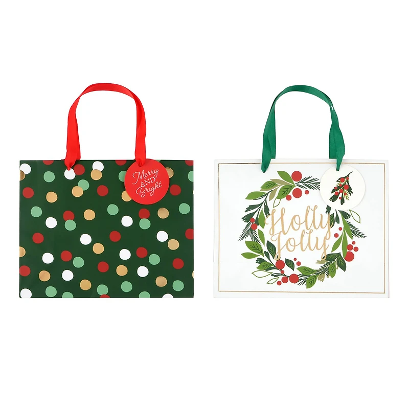 Medium Green Dot & Wreath Gift Bags by Celebrate It™