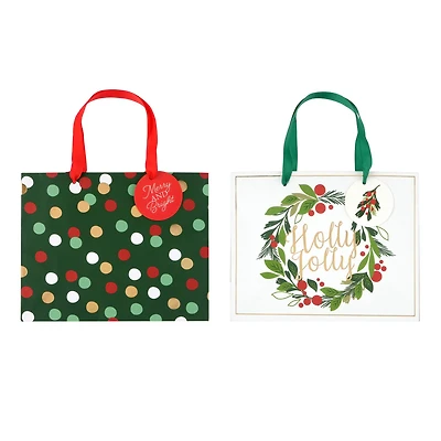 Medium Green Dot & Wreath Gift Bags by Celebrate It™