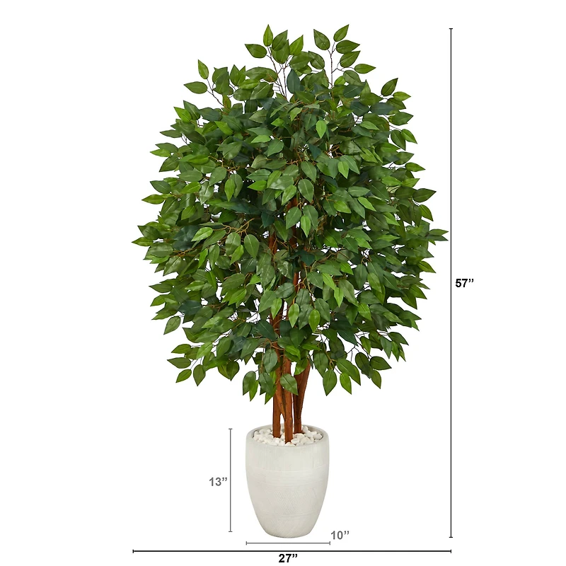 57" Super Deluxe Ficus Tree in White Planter