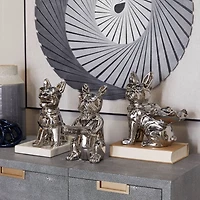 CosmoLiving by Cosmopolitan Silver Porcelain Bulldog with Sunglasses Sculpture Set