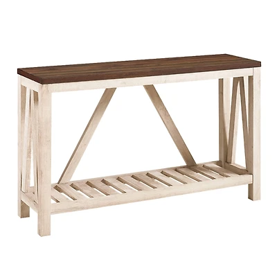 Walker Edison Dark Walnut/White Oak Rustic A-Frame Entry Table
