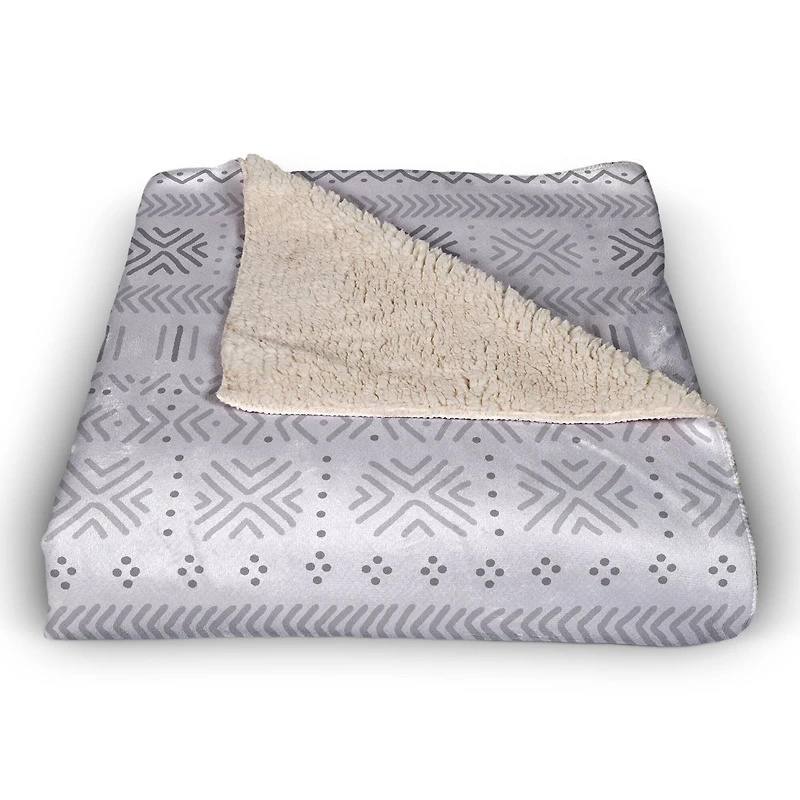 Gray Mudcloth Sherpa Fleece Blanket
