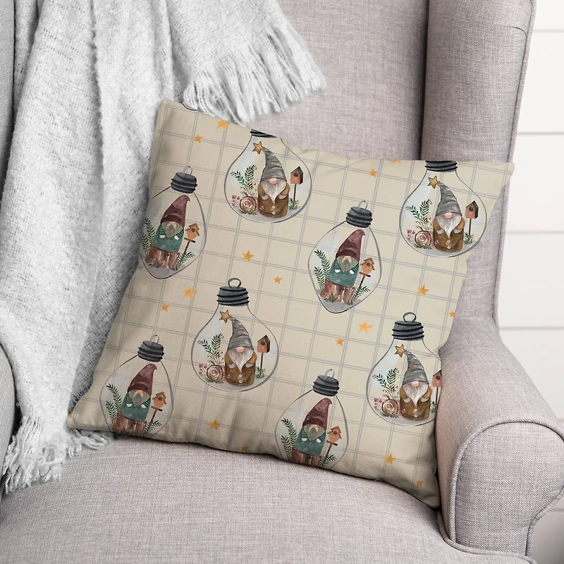 Cream & Gray Check Gnome Globe Pattern Throw Pillow