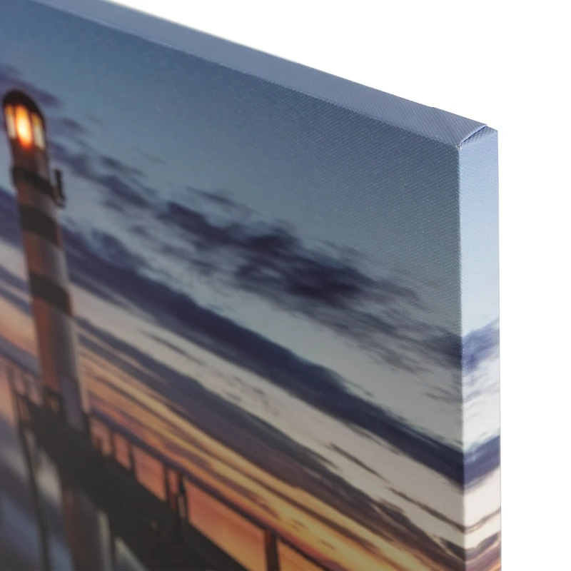 LED Coastal Sunset Lighthouse Scene Canvas Wall Art