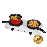 MegaChef Sleek White Electric Portable Lightweight Dual Burner Cooktop Buffet Range