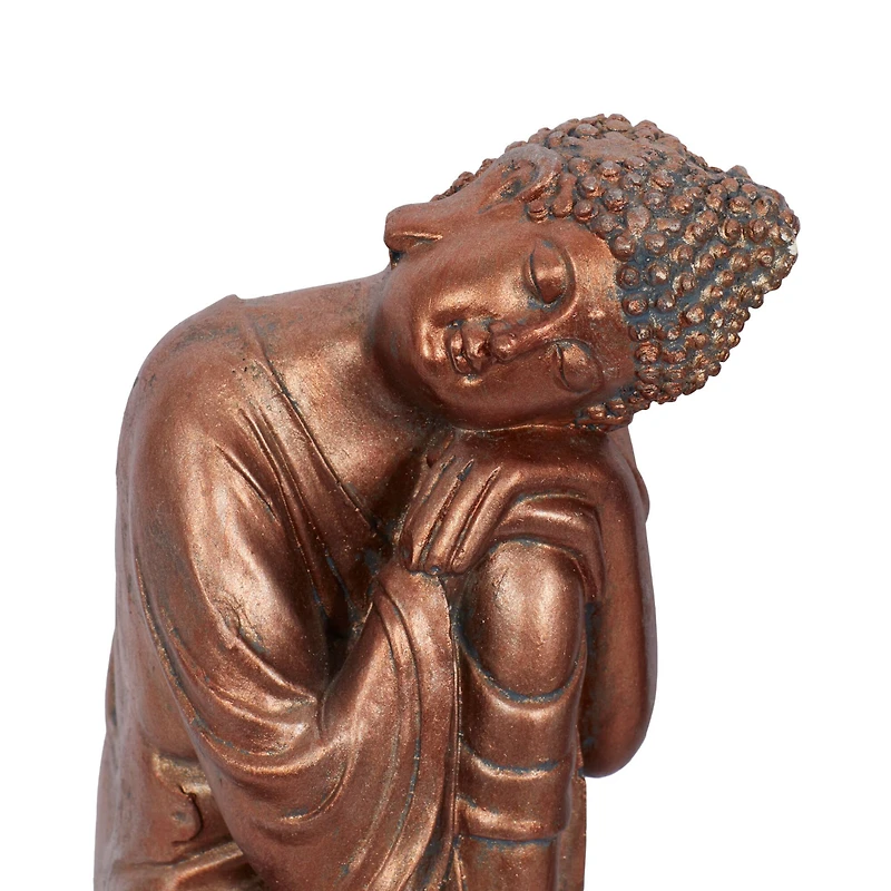 Set of 2 Bronze Bohemian Polystone Buddha Sculpture 5" x 9"