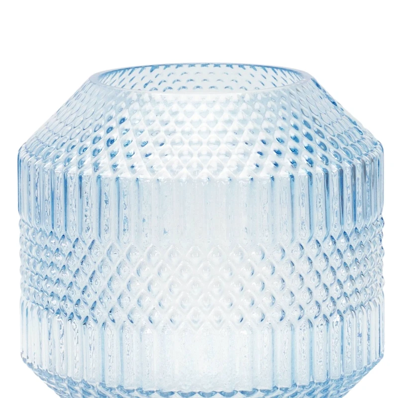 Blue Diamond Pattern Glass Vase or Candle Holder