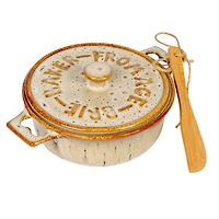 Hello Honey® 9.1" Reactive Glaze Design Stoneware Brie Baker with Bamboo Canapé Spreader Knife